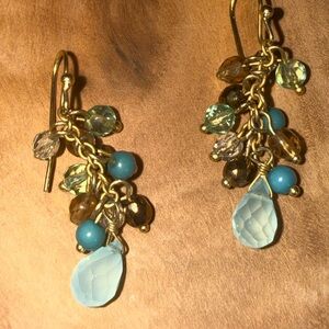 Vintage Italian Cluster Drop Chandelier Earrings Blue Topaz Teardrop Gem Beads